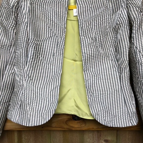 Flores & Flores Striped Seersucker Jacket and Silk Camisole Size 4 Yellow Gray - Picture 3 of 15